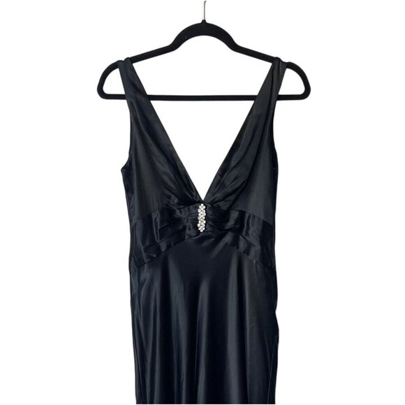 Y2K Maxi Dress Sz 8 Vintage Night Way Black Slip Satin Evening Prom Embellished - Picture 2 of 7